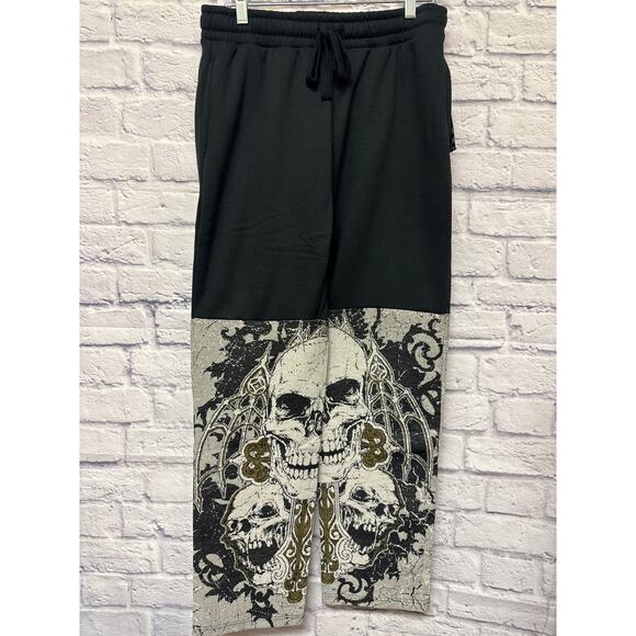Rebel Vengeance Men's Skeleton Skull Embroidered Black Grey Jogger Pants SM NWT - Picture 1 of 4